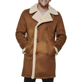 Men's Tan Brown Suede Shearling Leather Coat