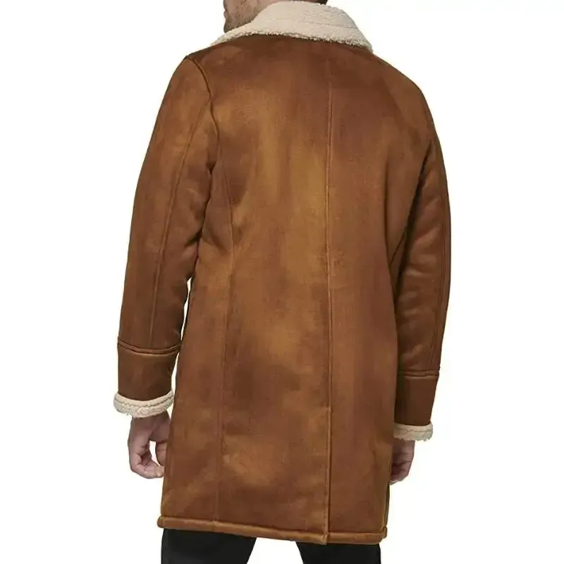Men's Tan Brown Suede Shearling Leather Coat