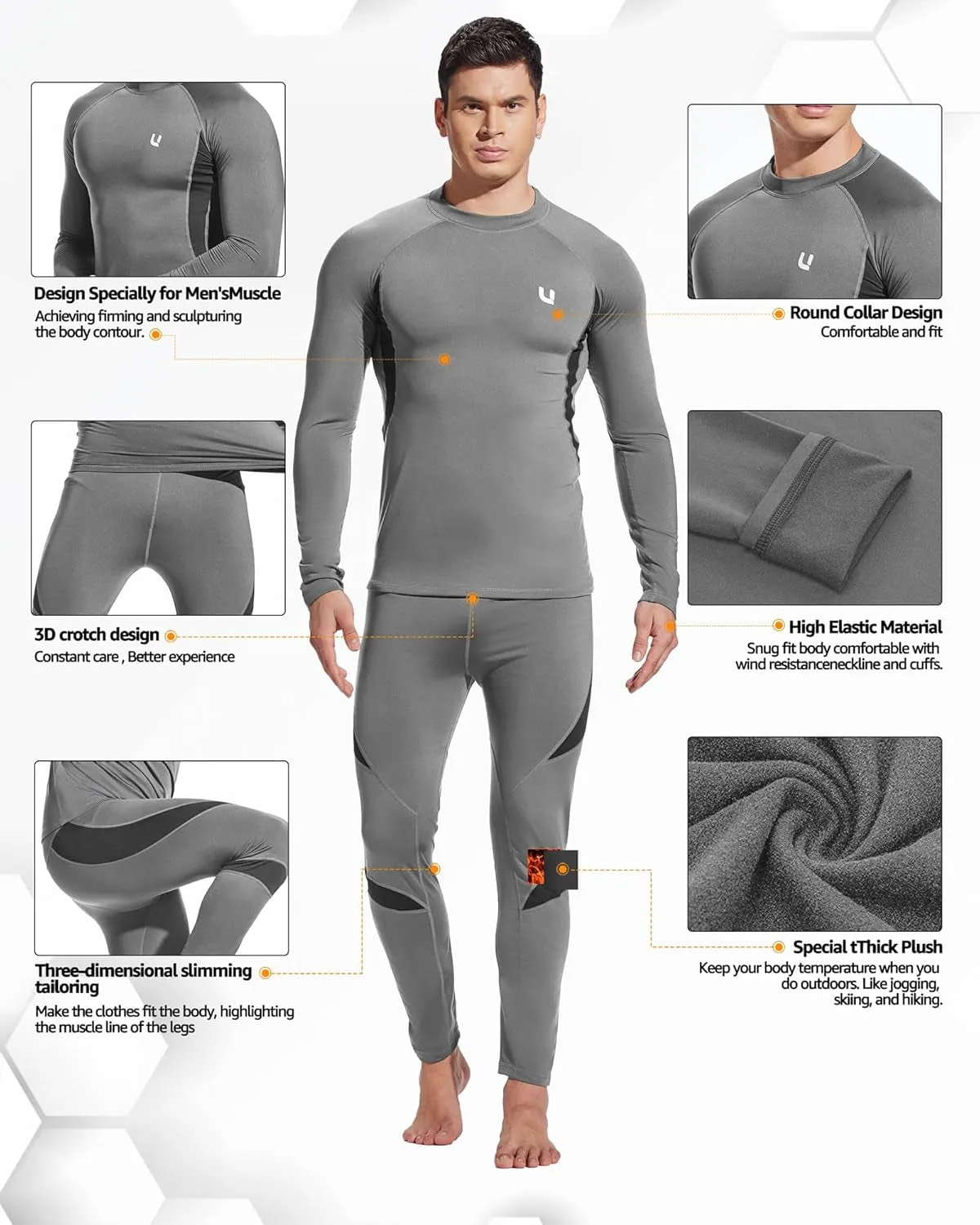 Men'S Thermal Underwear Sets Top & Long Johns Fleece Sweat Quick Drying Thermo Base Layer