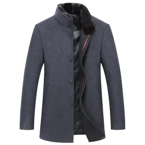 Men's Winter Woolen Coat with Fur Collar | Business Casual, Thickened for Cold Weather