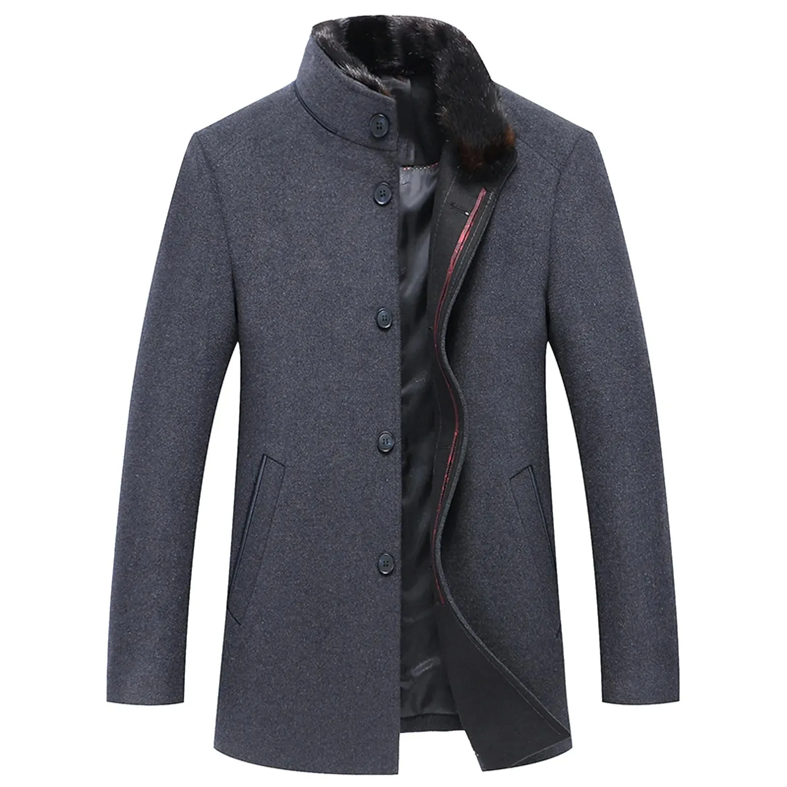 Men's Winter Woolen Coat with Fur Collar | Business Casual, Thickened for Cold Weather