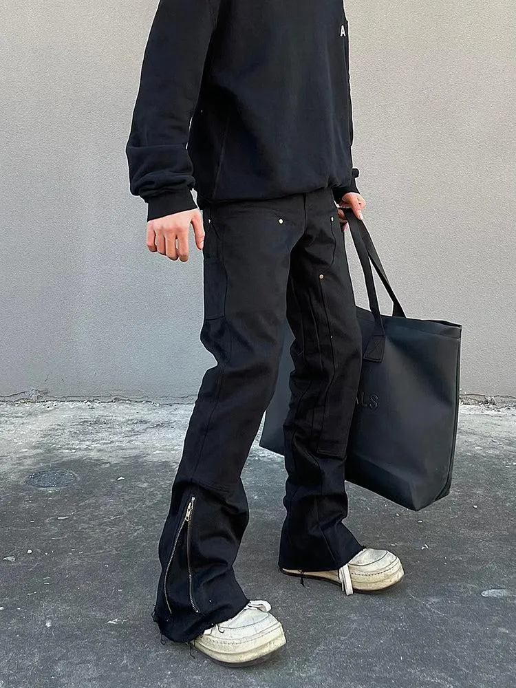 Micro-flared Zipper Overalls Pants