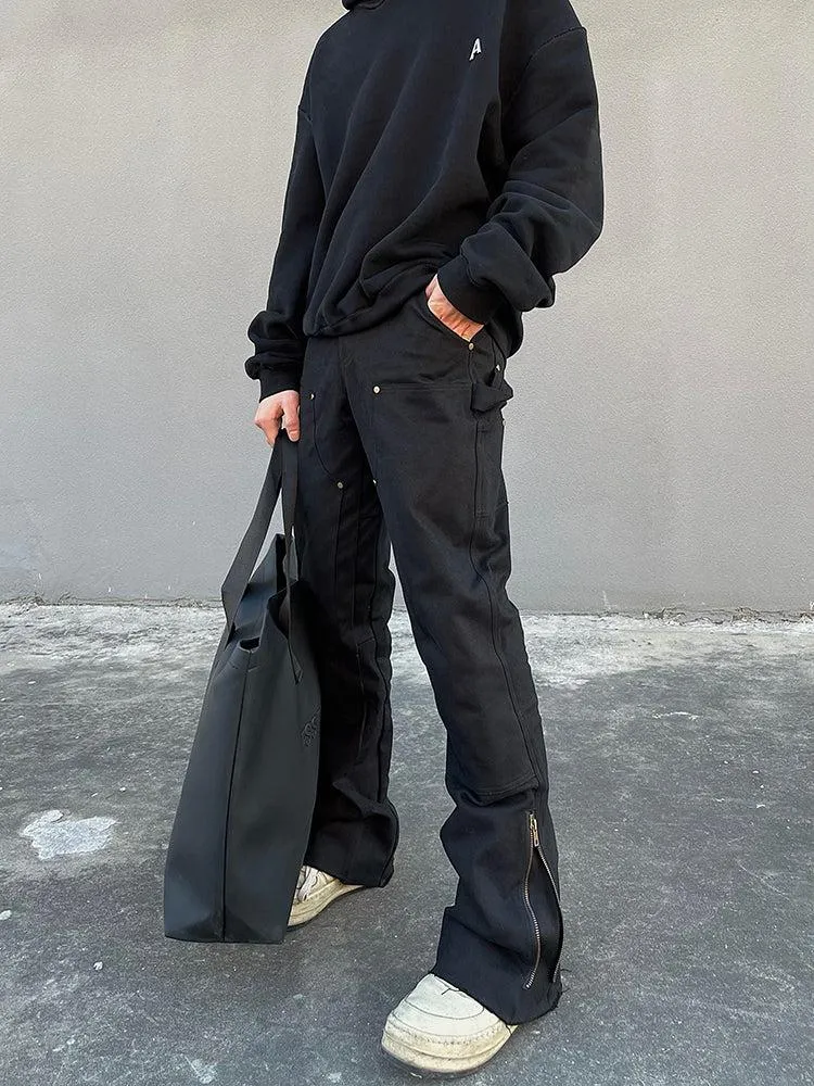Micro-flared Zipper Overalls Pants