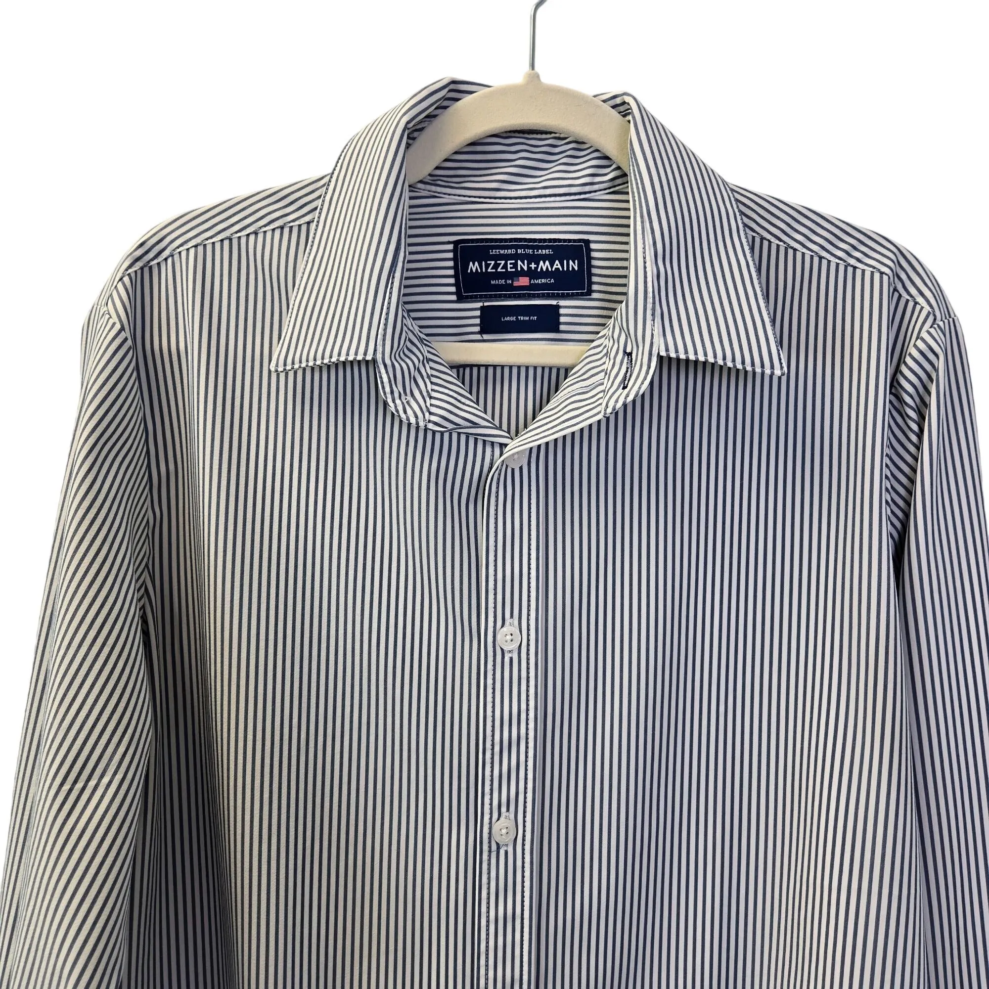 Mizzen Main Leeward Trim Fit Striped Activewear Tech Button Down Shirt Size Large