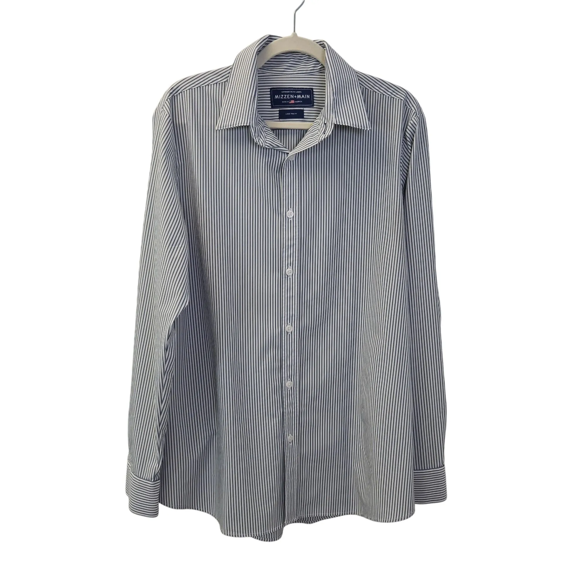 Mizzen Main Leeward Trim Fit Striped Activewear Tech Button Down Shirt Size Large