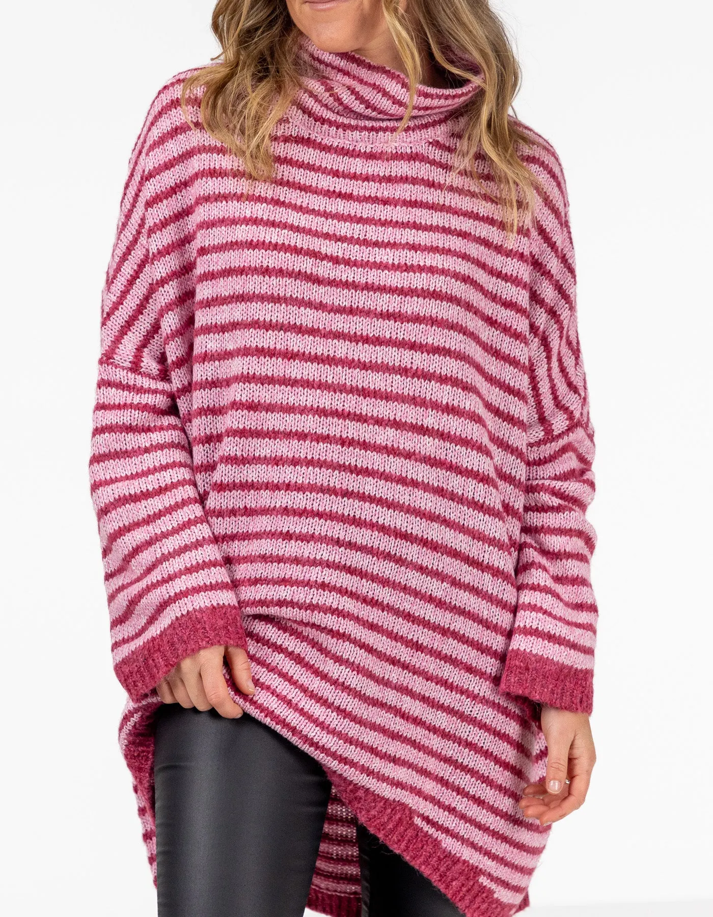 Monika Oversize Knit Jumper in Pink Stripe