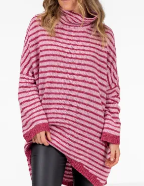 Monika Oversize Knit Jumper in Pink Stripe