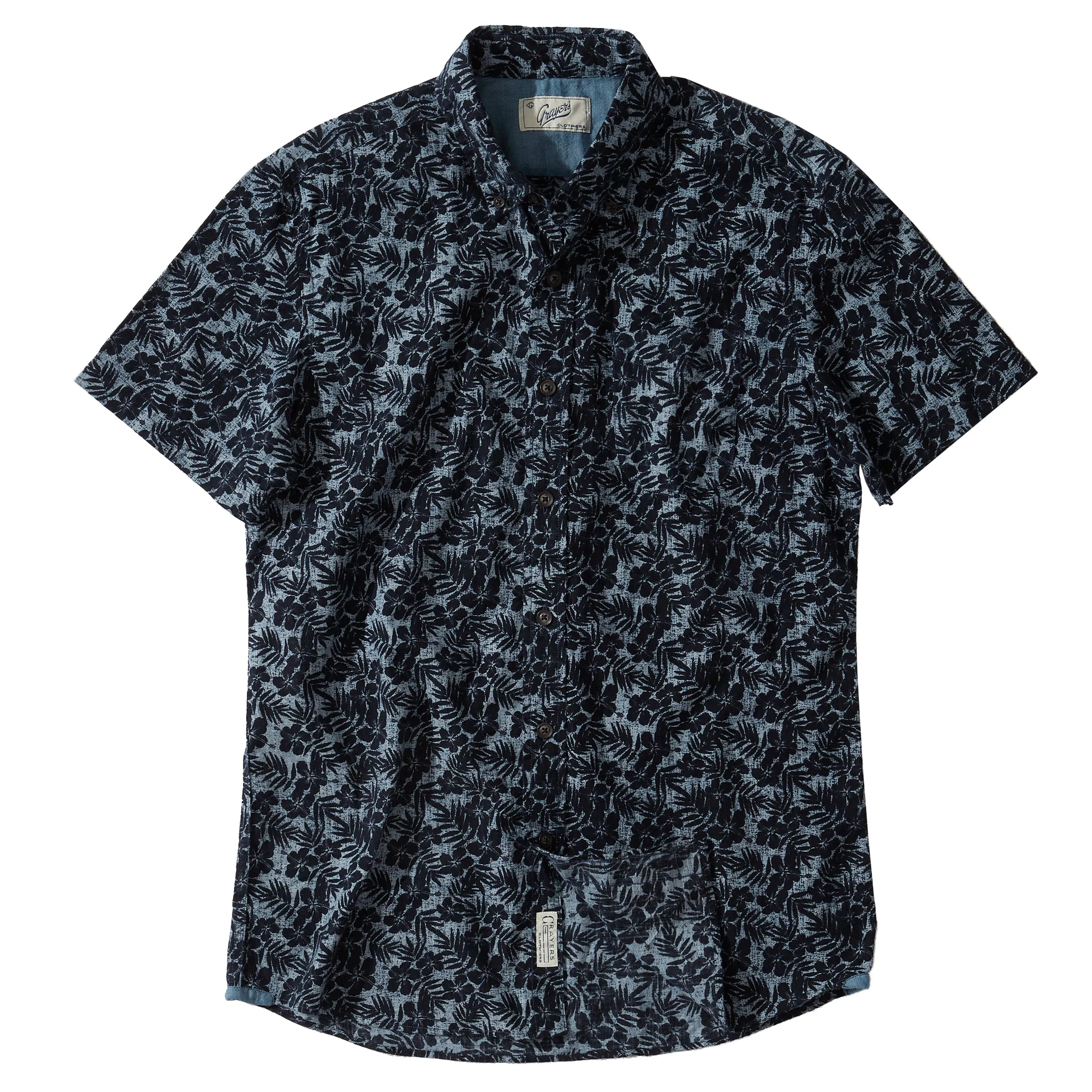 Navy Floral Printed Chambray Short Sleeve Shirt - Navy Floral (Final Sale)*