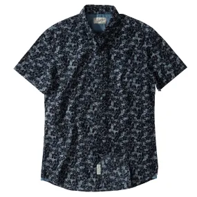 Navy Floral Printed Chambray Short Sleeve Shirt - Navy Floral (Final Sale)*