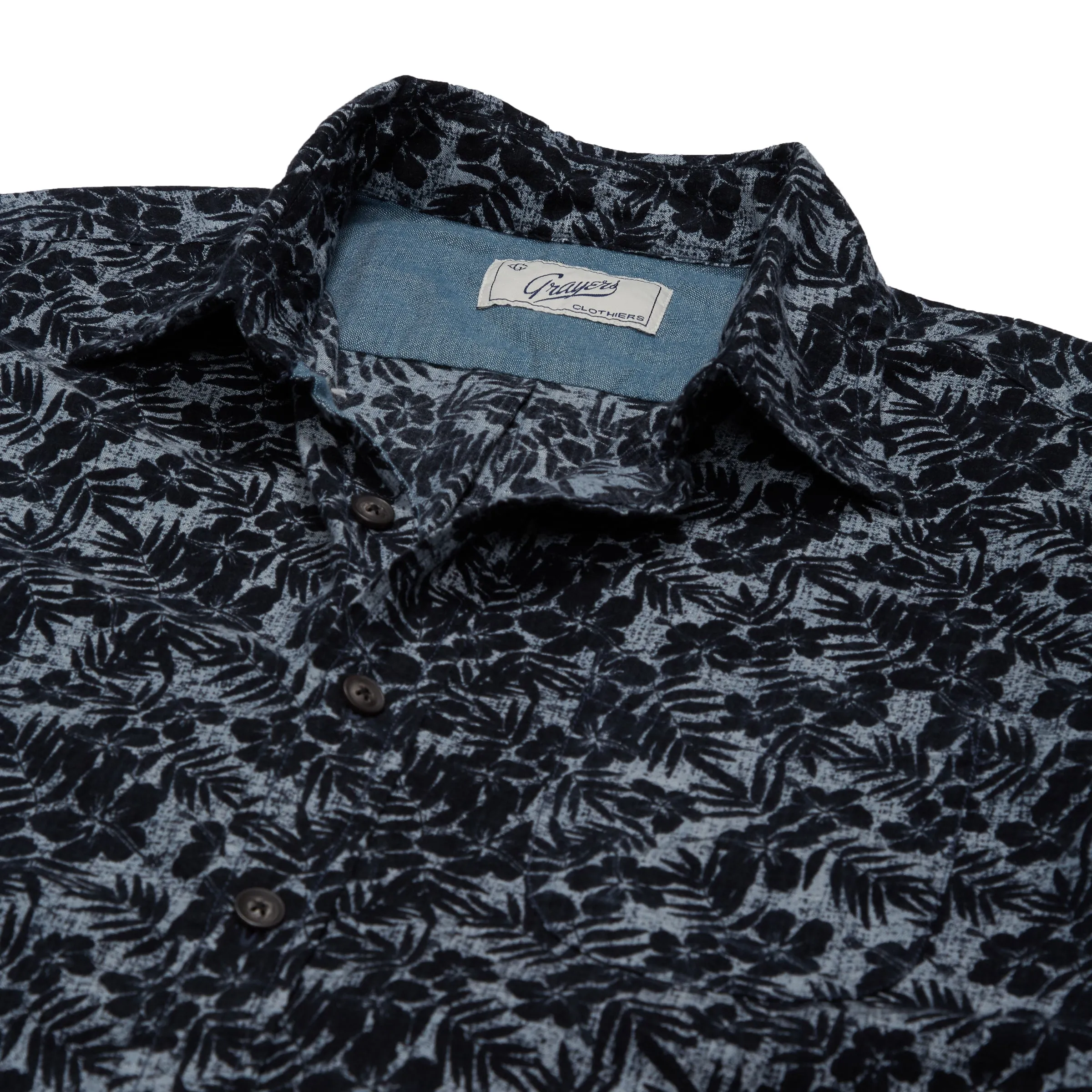 Navy Floral Printed Chambray Short Sleeve Shirt - Navy Floral (Final Sale)*