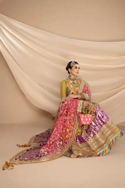 Nilofer Shahid - Chiffon Embellished Shirt & Khimkhaab Gharara Pants with Net Dupatta - 3 Piece