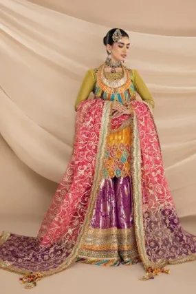 Nilofer Shahid - Chiffon Embellished Shirt & Khimkhaab Gharara Pants with Net Dupatta - 3 Piece