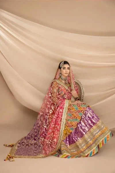 Nilofer Shahid - Chiffon Embellished Shirt & Khimkhaab Gharara Pants with Net Dupatta - 3 Piece