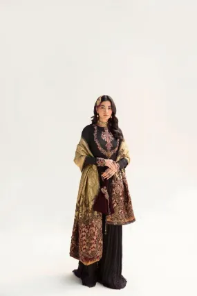 Nilofer Shahid - Self Cotton Shirt & Silk Pants with Pure Khimkhaab Shawl - 3 Piece