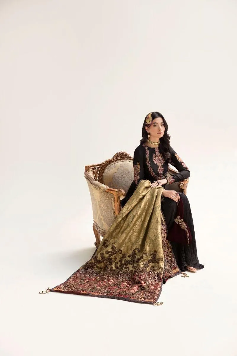 Nilofer Shahid - Self Cotton Shirt & Silk Pants with Pure Khimkhaab Shawl - 3 Piece