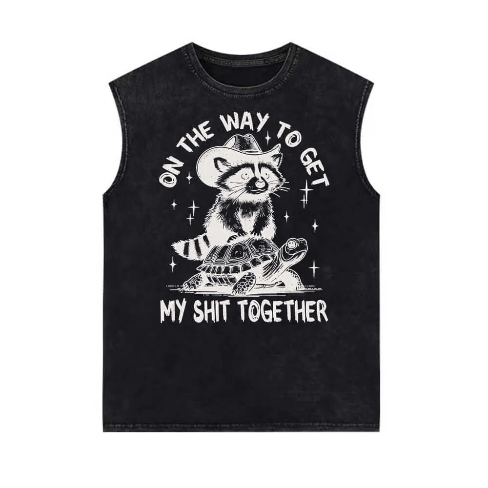 On The Way To Get Raccoon and Turtle Vintage Washed Vest Top