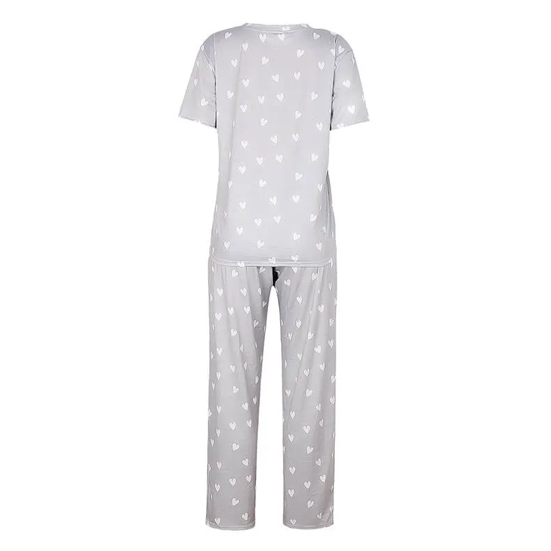 Pajamas Print Bandage Loose Short Sleeve Blouse Pants Sets