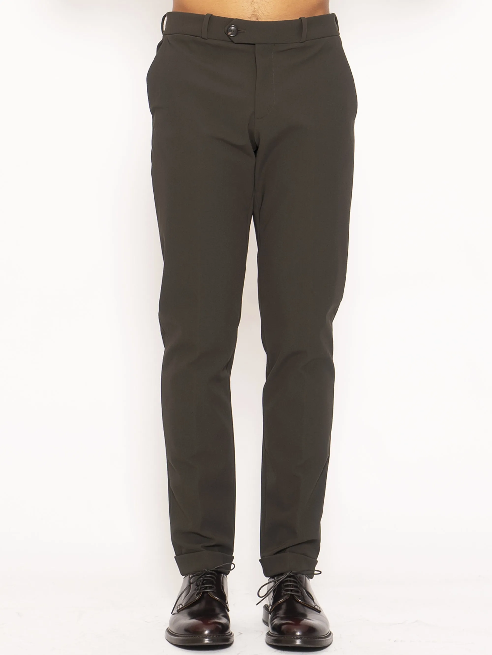 Pantalone Modello Chino in Tessuto Tecnico Stretch  - Verde