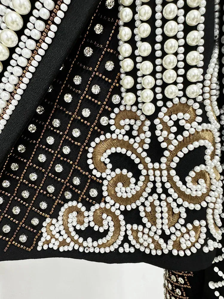 Pearls & Embroidery Cropped Velvet Jacket