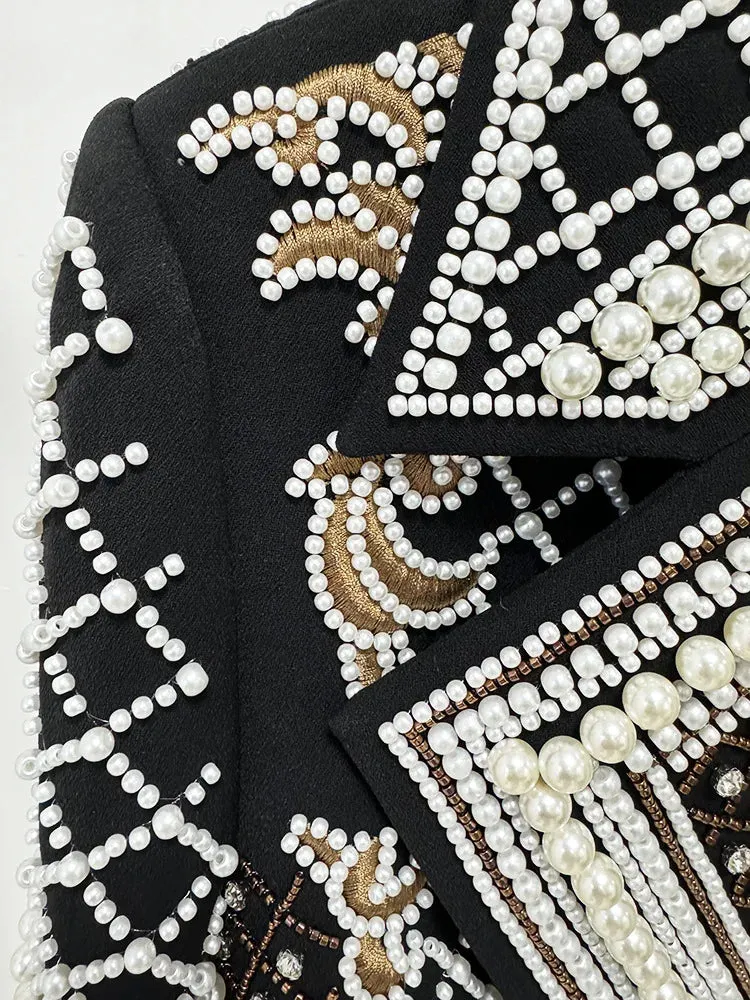 Pearls & Embroidery Cropped Velvet Jacket