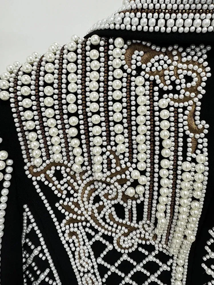 Pearls & Embroidery Cropped Velvet Jacket