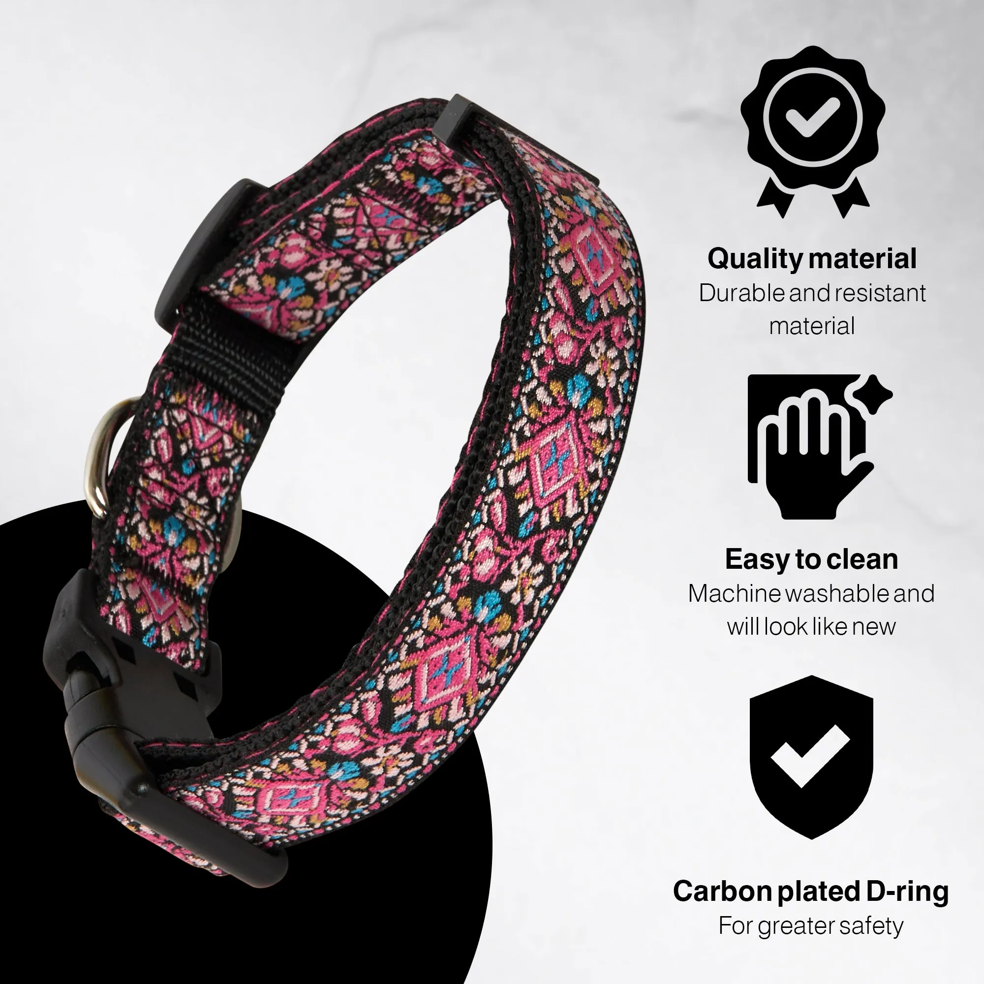 Pink Woven Dog Collar- Quick Release Durable and Strong Dog Collar for Small, Medium and Large Dogs