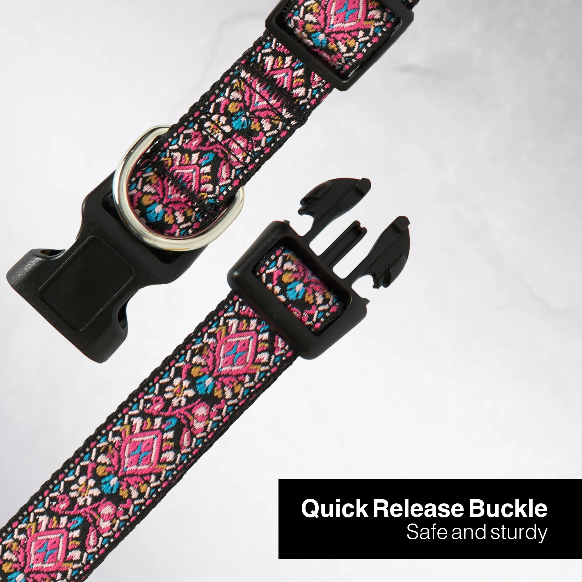 Pink Woven Dog Collar- Quick Release Durable and Strong Dog Collar for Small, Medium and Large Dogs