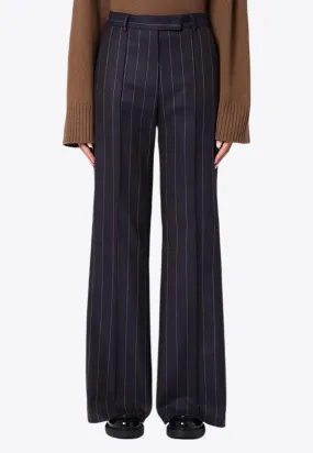 Pinstripe Wool-Blend Tailored Pants