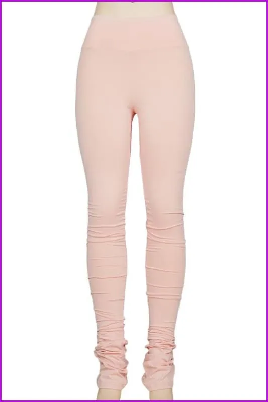 Pure Color Mid Waist Skinny Stacked Pants F2112