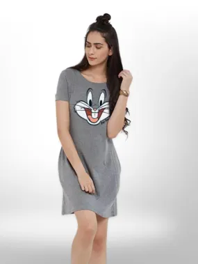 Rabbit Cute Moment Printed Long T-Shirt Grey For Womens