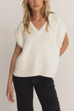 Rhythm Finley Cable Knit Vest-White