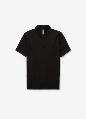 Rib Collar Tech Knit Polo Black