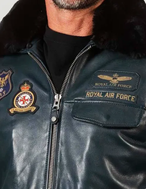 Royal Air Force Aviator Maverick Leather Jacket with Removable Fur Collar for Men