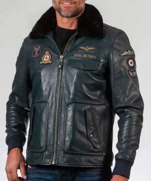 Royal Air Force Aviator Maverick Leather Jacket with Removable Fur Collar for Men