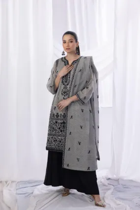 Sadia Aamir - Dasht - Grey - Khaddi Net - 3 Piece