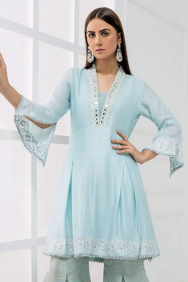 Sadia Aamir - Light Blue Ice Flow - SA-LP06 - Cotton - Jamavar Gharara - 1 Piece