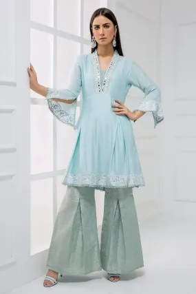 Sadia Aamir - Light Blue Ice Flow - SA-LP06 - Cotton - Jamavar Gharara - 1 Piece