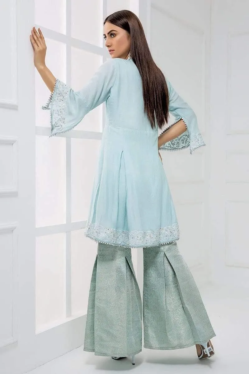 Sadia Aamir - Light Blue Ice Flow - SA-LP06 - Cotton - Jamavar Gharara - 1 Piece