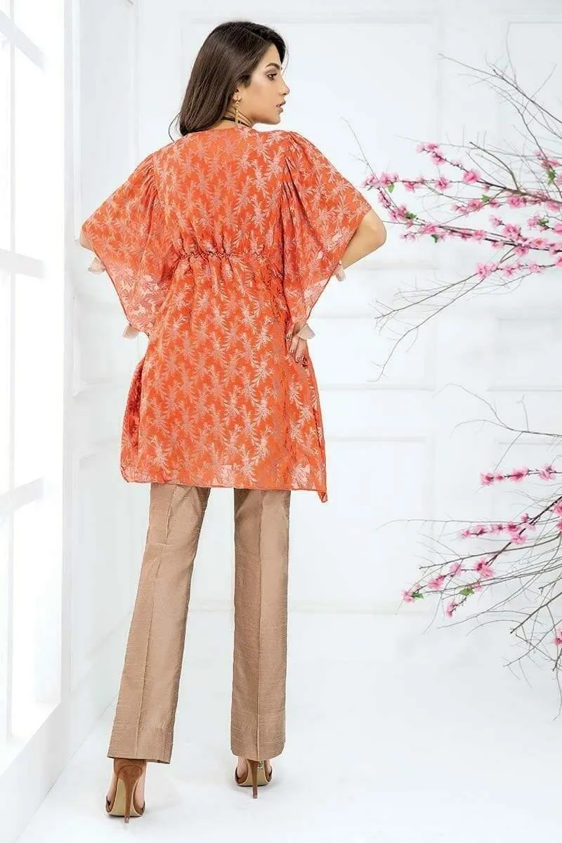 Sadia Aamir - Orange Coral Butterfly - SA-LP20 - Cotton Shirt - 1 Piece