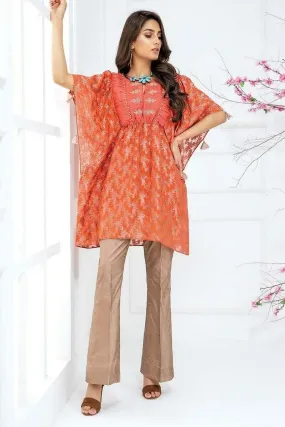 Sadia Aamir - Orange Coral Butterfly - SA-LP20 - Cotton Shirt - 1 Piece