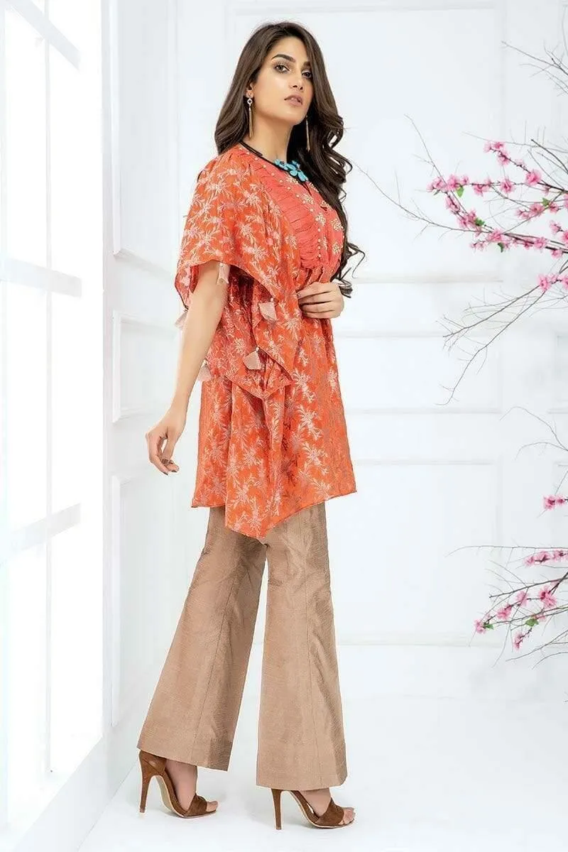 Sadia Aamir - Orange Coral Butterfly - SA-LP20 - Cotton Shirt - 1 Piece