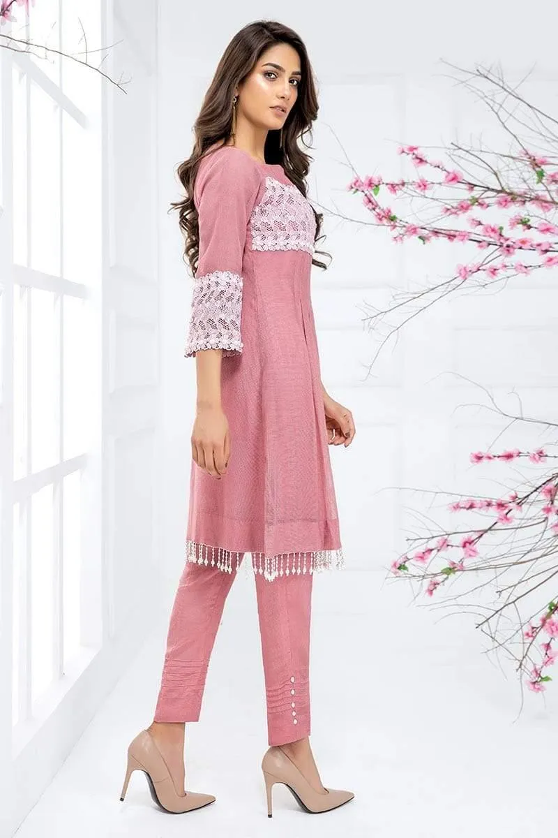Sadia Aamir - Pink Blush Rose - SA-LP22 - Khaddi Net - 1 Piece