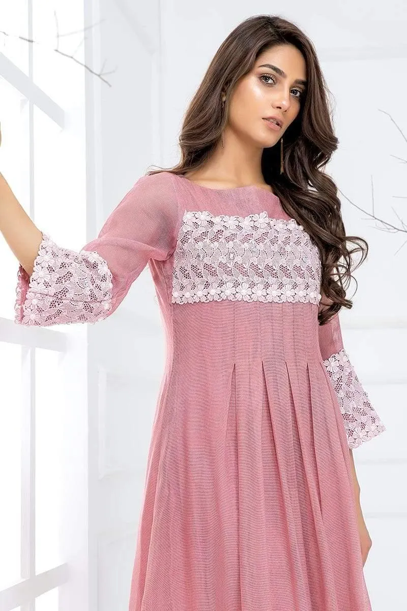 Sadia Aamir - Pink Blush Rose - SA-LP22 - Khaddi Net - 1 Piece
