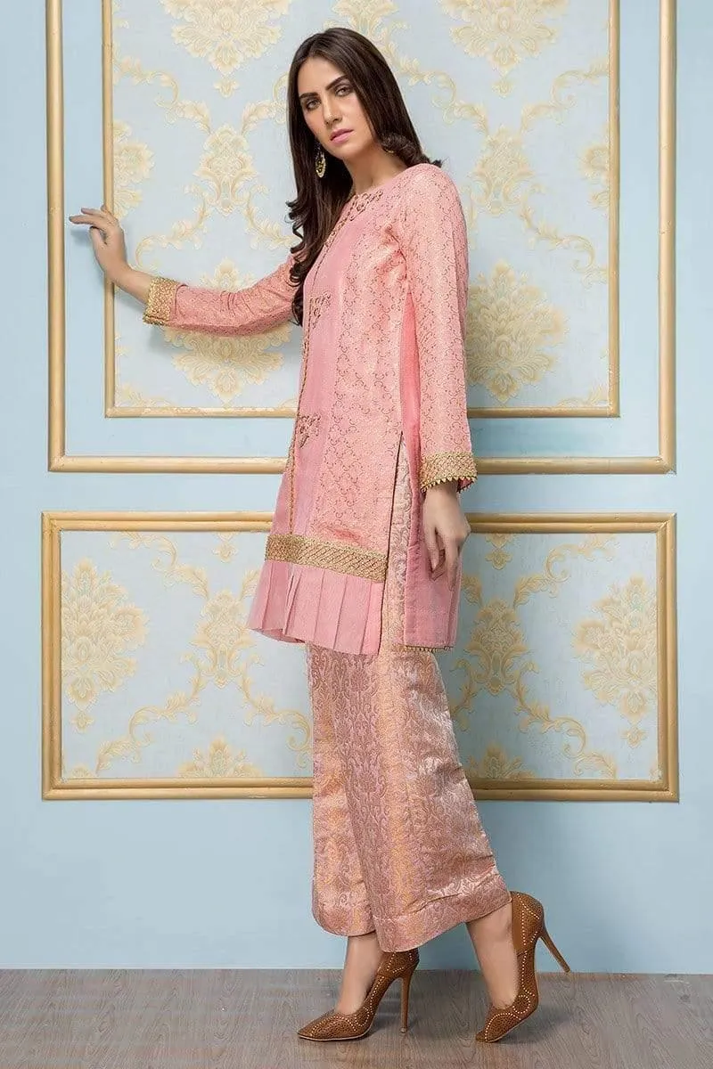 Sadia Aamir - Pink Shimmer - SA-LP13 - Shimmer Silk and Jamavar panel shirt - 1 Piece