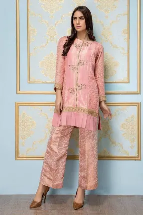 Sadia Aamir - Pink Shimmer - SA-LP13 - Shimmer Silk and Jamavar panel shirt - 1 Piece