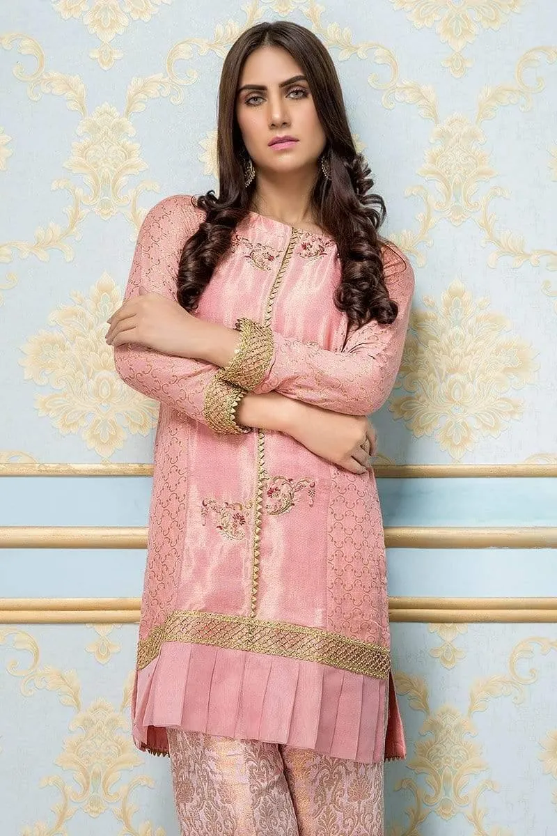 Sadia Aamir - Pink Shimmer - SA-LP13 - Shimmer Silk and Jamavar panel shirt - 1 Piece