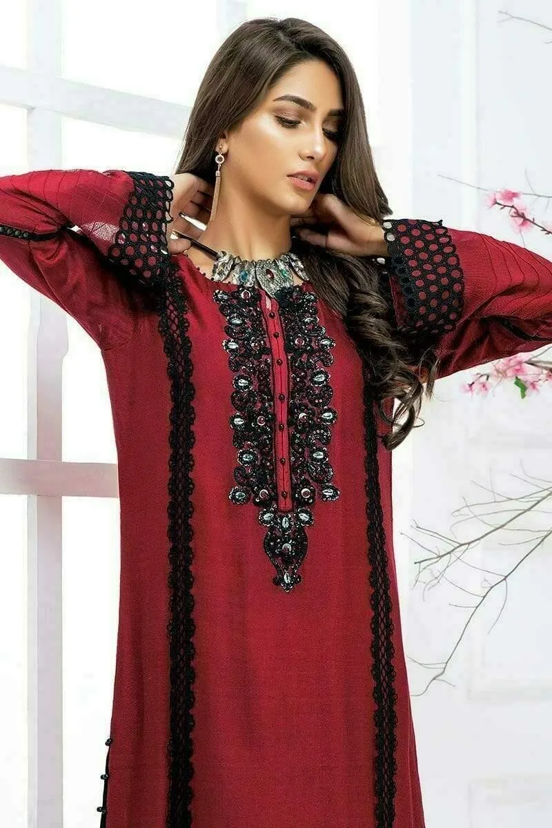 Sadia Aamir - Red Sparkle - SA-LP17 - Khaddi Cotton - 1 Piece