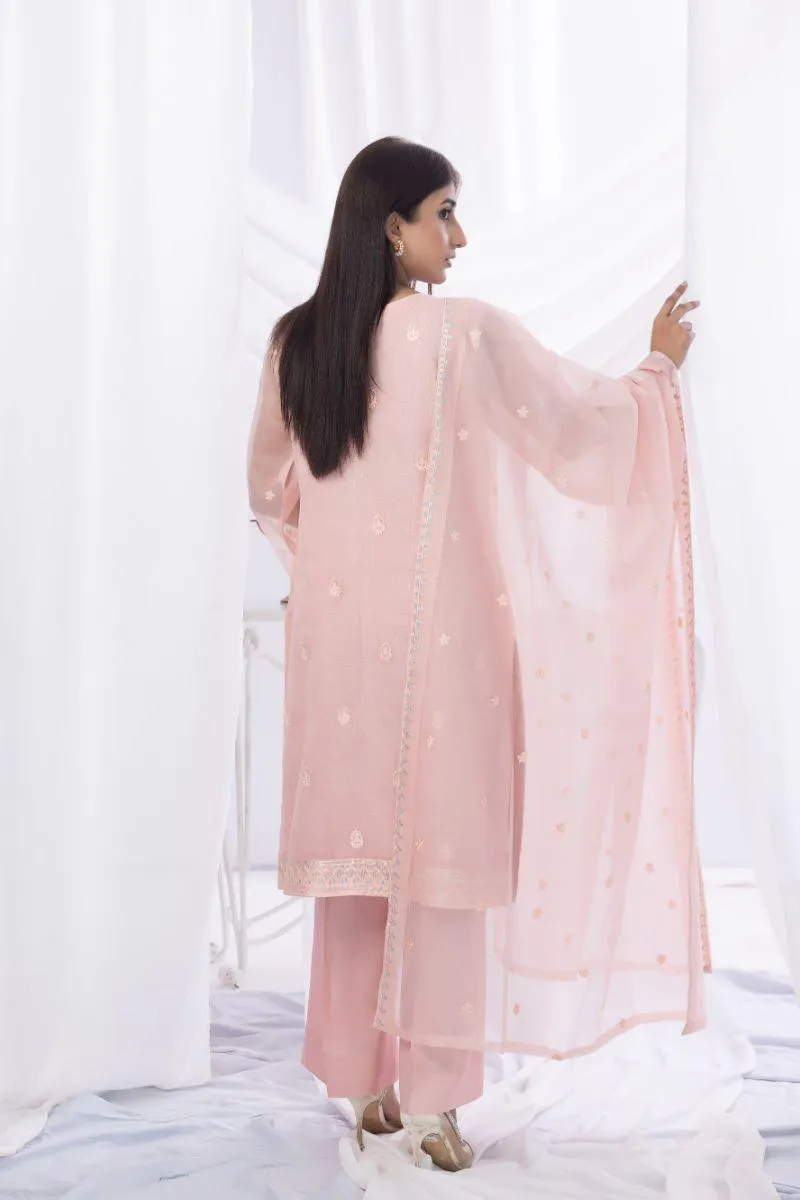 Sadia Aamir - Shafaq - Pink - Khaddi Net - 3 Piece