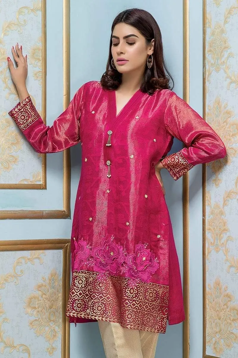 Sadia Aamir - Shocking Pink Prism - SA-LP12 - Shimmer Chiffon - Raw Silk - 1 Piece