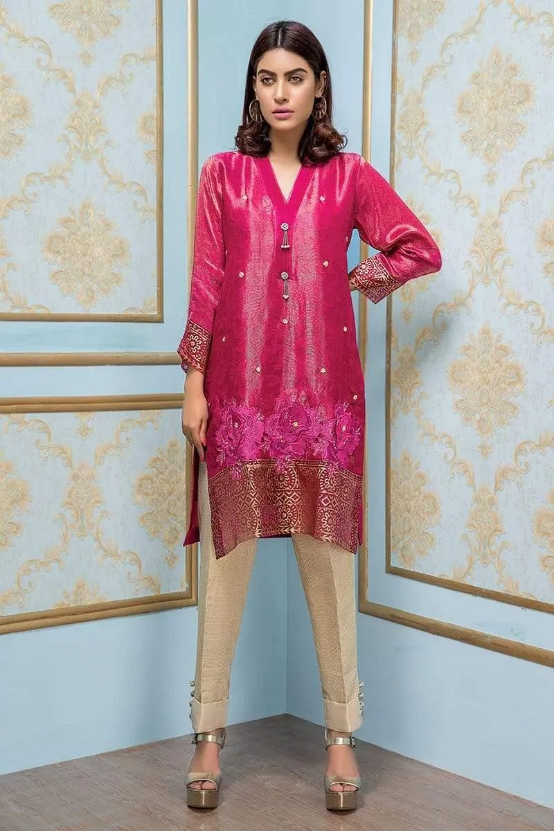 Sadia Aamir - Shocking Pink Prism - SA-LP12 - Shimmer Chiffon - Raw Silk - 1 Piece